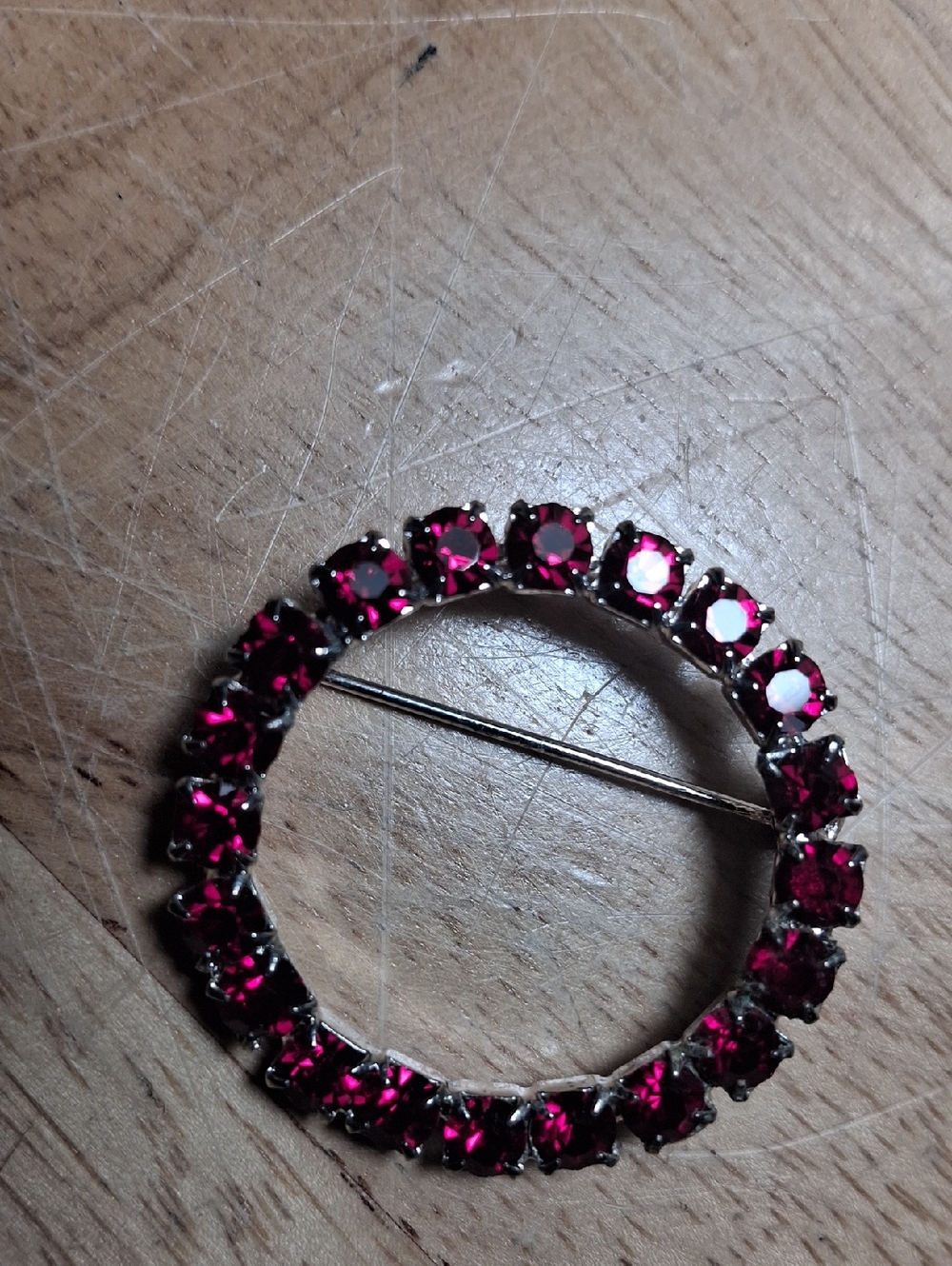 Gold Circle Brooch with Ruby Rhinestones - Women Jewelry